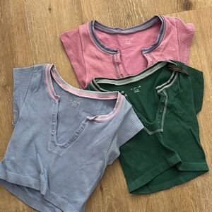 3 women’s Ribbed urban outfitters crop Tops - Pink, Blue, Green